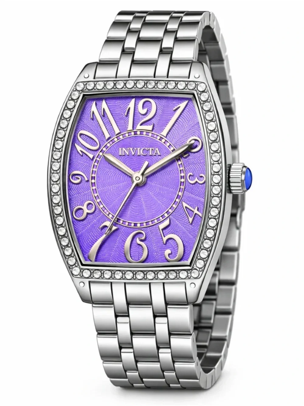 NIB Invicta Women Wildflower Purple Tonneau Crystal Watch Silver Stainless Steel